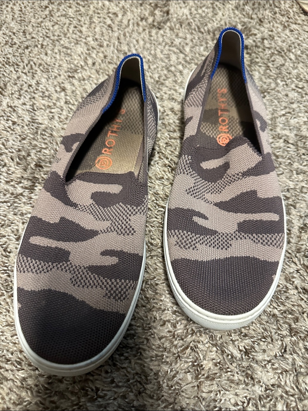 Rothy's Women's Slip-On Flats - Brown Camo with Blue Trim